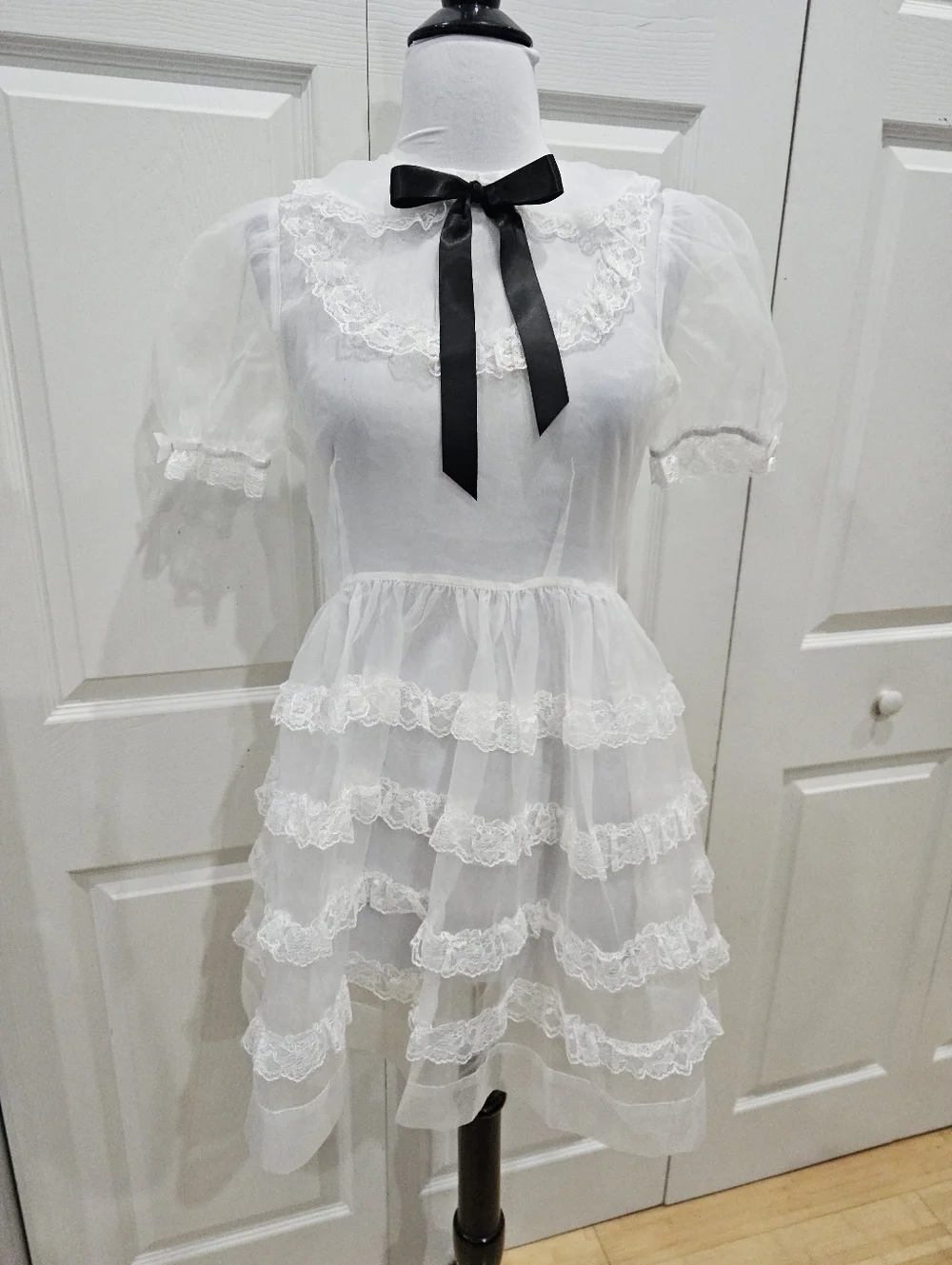 Dolls Kill Widow Goth Sheer White Lace Lolita Elegant Frills Babydoll Dress XS S - Picture 10 of 12